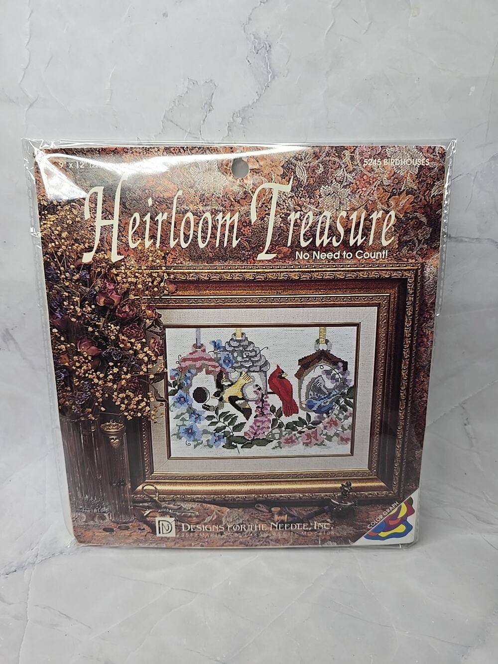 Vtg Heirloom Treasure Cross Stitch Kit Birdhouses Printed Design No Count